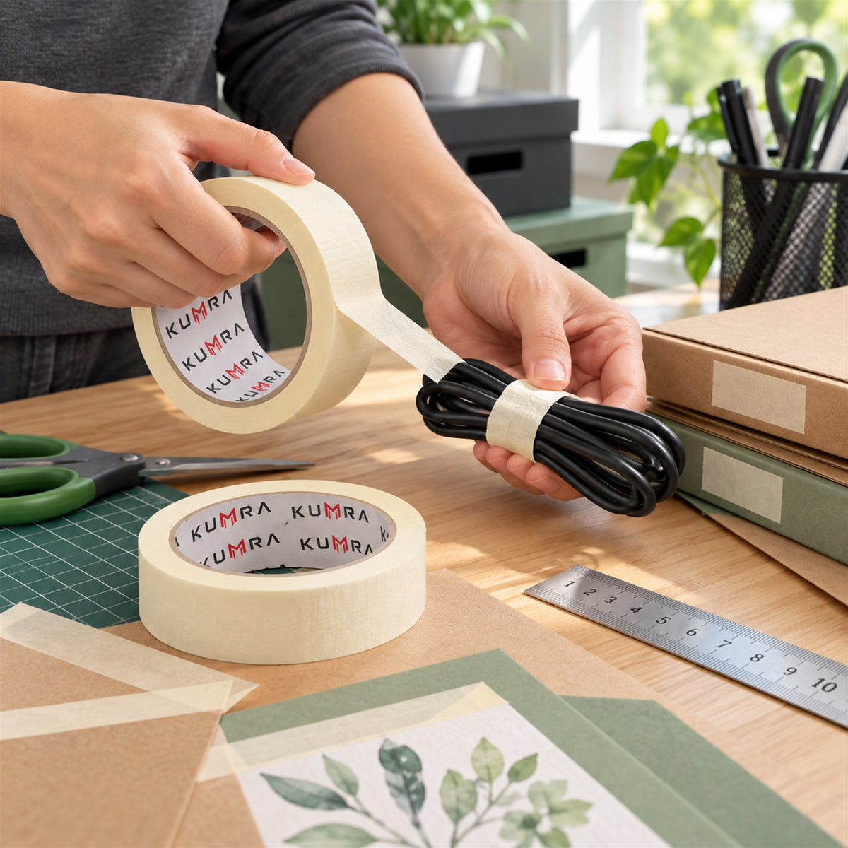 KUMRA Masking Tape 24mm x 50m - in use sealing a box