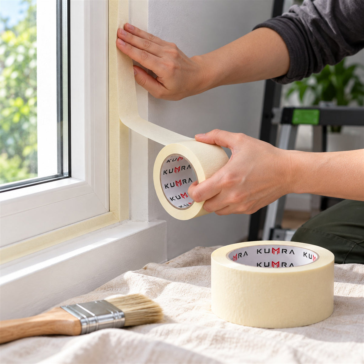 KUMRA Masking Tape 48mm x 30m - in use sealing a box