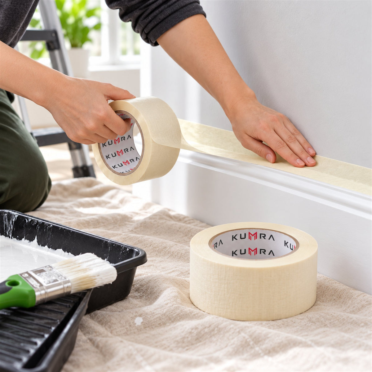 KUMRA Masking Tape 48mm x 45m - in use sealing a box