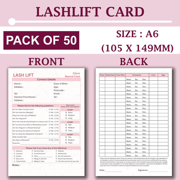 Lash Lift Client Record Card