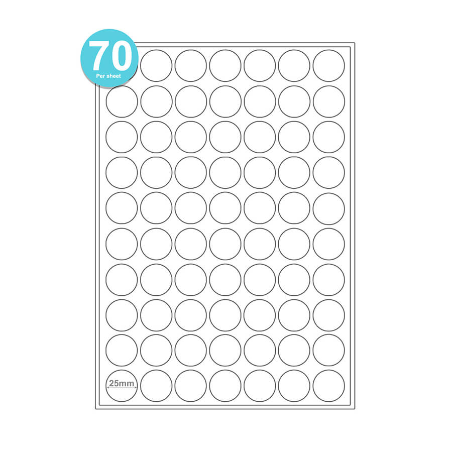 70 Round Labels Per A4 Sheet Printable Sticker Paper