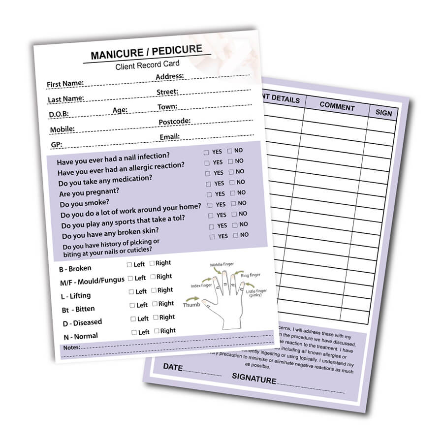 Manicure & Pedicure Client Record Card