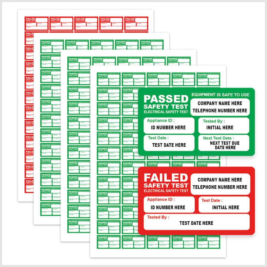 Personalised PAT Test Labels Passed & Failed Electrical Safety