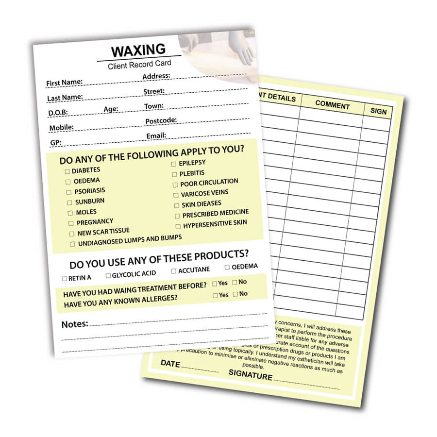 Waxing Care Client Record Cards