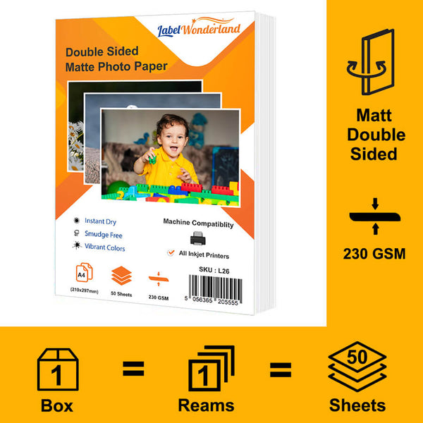 A4 Inkjet Double Sided Matte Photo Paper 230 GSM