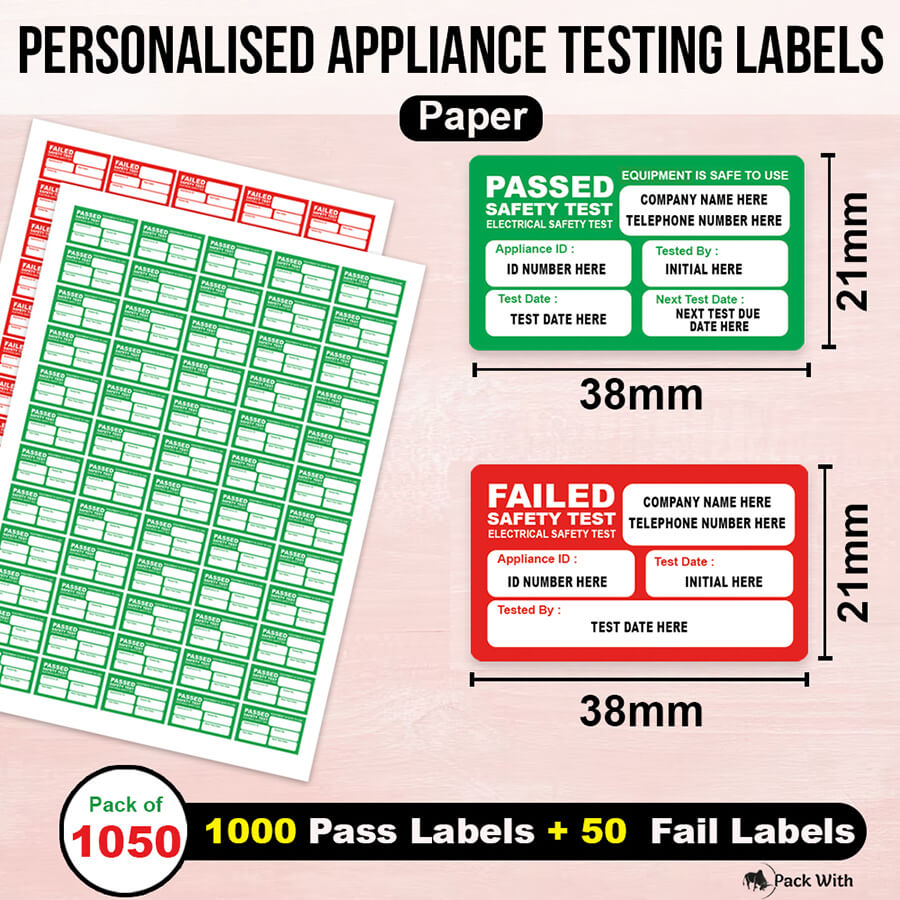 Personalised PAT Test Labels Passed & Failed Electrical Safety