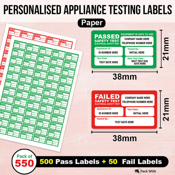 Personalised PAT Test Labels Passed & Failed Electrical Safety