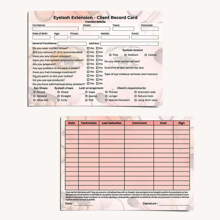 Eyelash Extensions Client Record Card